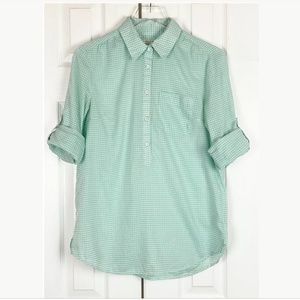 Banana Republic green/white checkered cotton blend